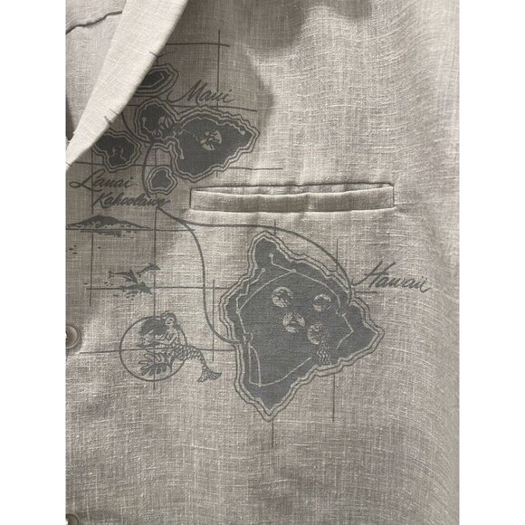 IOLANI Vintage Men's Hawaiian Shirt Island Boat Fish Mermaid Grey Size Large - Picture 5 of 5